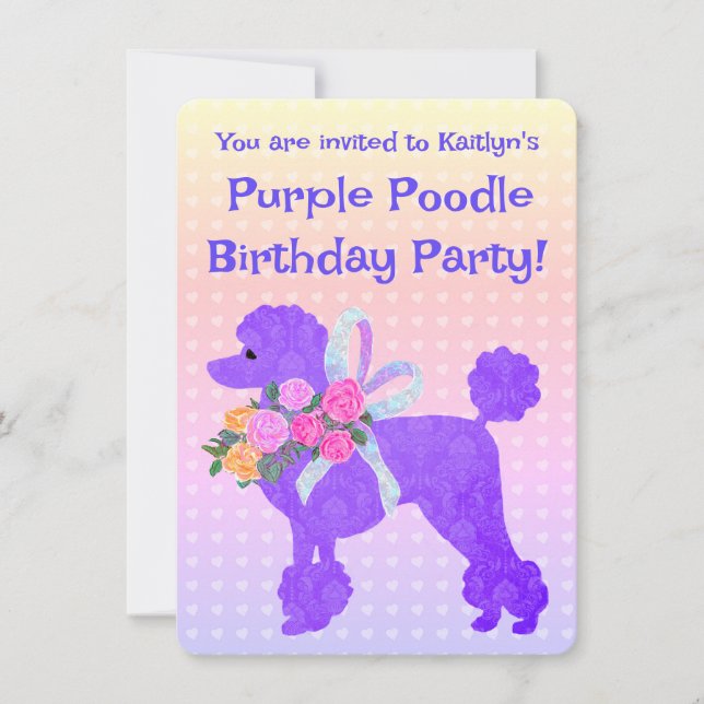 Purple Poodle Girls Birthday Sample Invitation (Front)