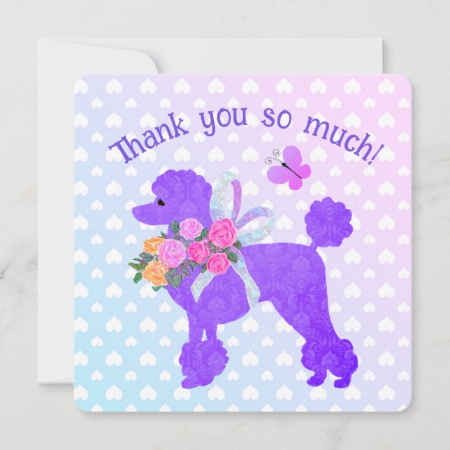Purple Poodle Girls Personalised Thank You Invitation (Front)