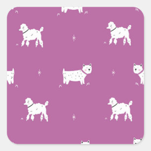 Purple Poodle: Monochrome Retro Pattern Square Sticker