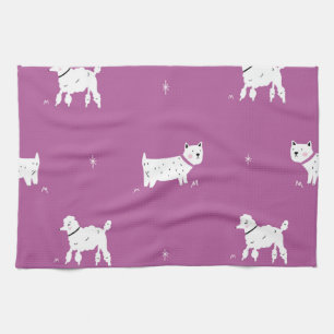 Purple Poodle: Monochrome Retro Pattern Tea Towel