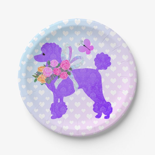 Purple Poodle Party Girls Birthday Paper Plate (Front)