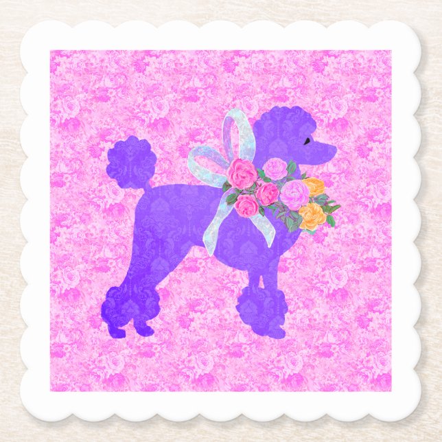 Purple Poodle Party Supplies Paper Coaster (Front)