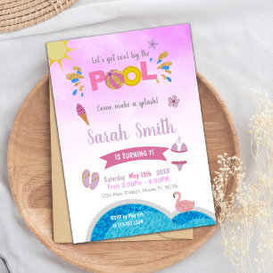 Purple Pool Birthday Invitations