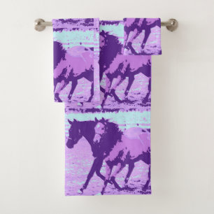 Purple Pop Art Horses Bath Towel Set