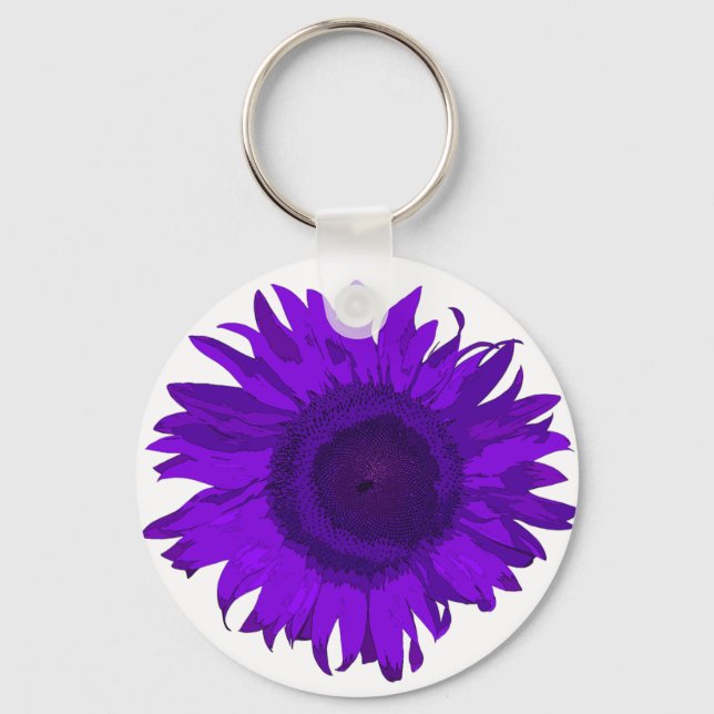 Purple Pop Art Sunflower Key Ring (Front)