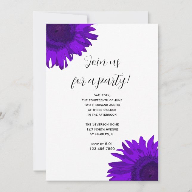Purple Pop Art Sunflower Party Invitation (Front)