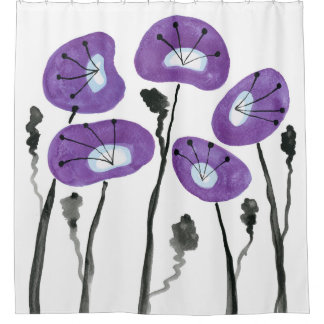 Purple Poppies Boho Modern Bathroom Decor Shower Curtain
