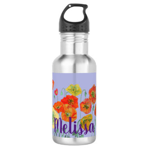 Purple Poppies Floral flowers Pastel Girls Name 532 Ml Water Bottle