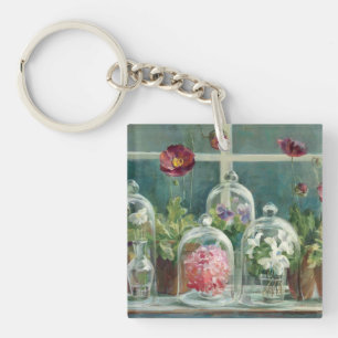 Purple Poppies on a Windowsill Key Ring