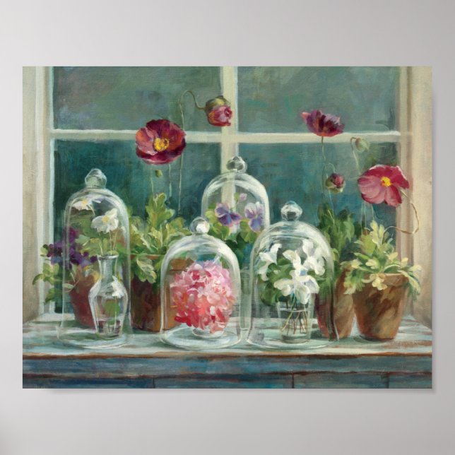 Purple Poppies on a Windowsill Poster (Front)