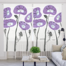 Purple Poppies Sheer Curtains