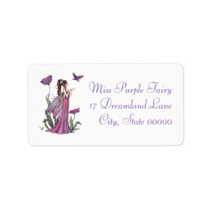 Purple Poppy Fairy and Butterfly Fantasy Art Label
