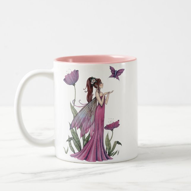 Purple Poppy Fairy Butterfly Fantasy Art Mug (Left)