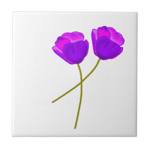 Purple Poppy Flowers Ceramic Tile