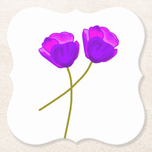 Purple Poppy Flowers Paper Coaster