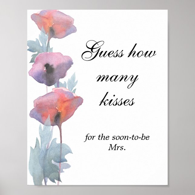 Purple poppy how many kisses bridal shower  poster (Front)