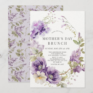 Purple Poppy & Lilac Floral Mother's Day Brunch Invitation