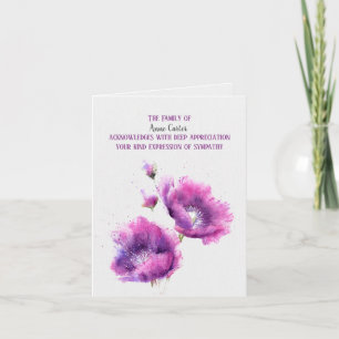 Purple Poppy Sympathy Thank You Card