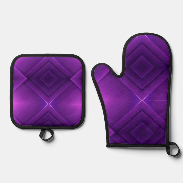 Purple pot holder and oven mitt set with black  (Front)