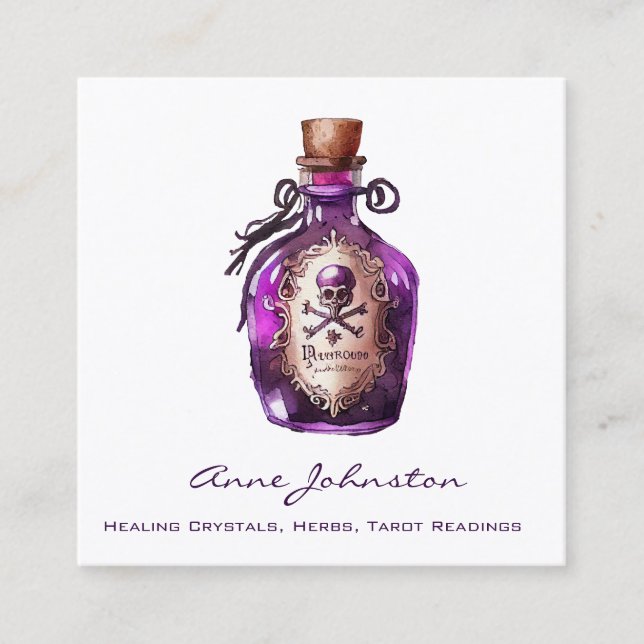 Purple Potion Bottle Square Business Card (Front)