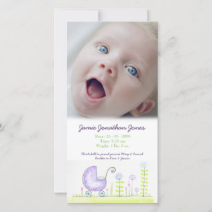 Purple Pram Baby Birth Announcement Photo Card