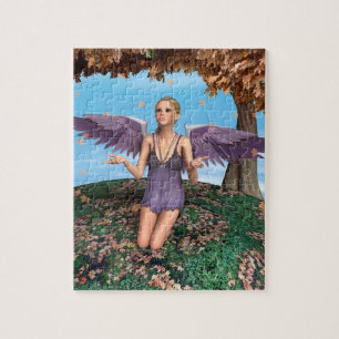 Purple Praying Angel Autumn Fantasy Art Jigsaw Puzzle