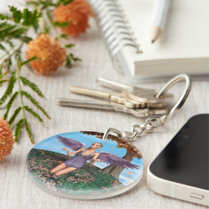 Purple Praying Angel Autumn Fantasy Art Key Ring