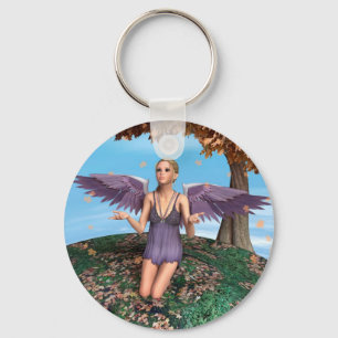 Purple Praying Angel Autumn Fantasy Art Key Ring