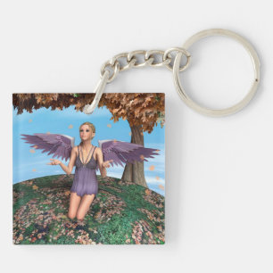 Purple Praying Angel Autumn Fantasy Art Key Ring