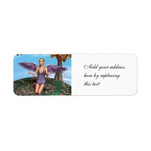 Purple Praying Angel Autumn Fantasy Art Return Address Label