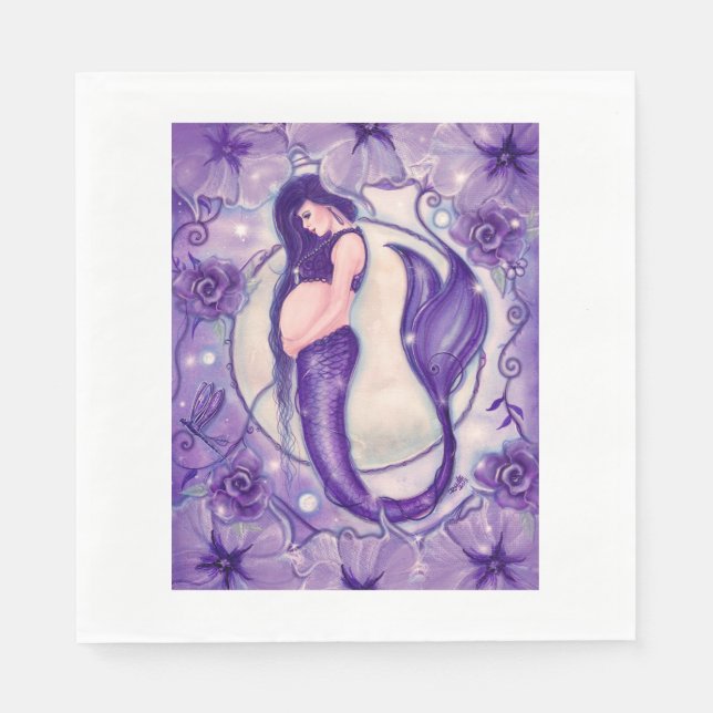 Purple pregnancy mermaid by Renee  Napkin (Front)