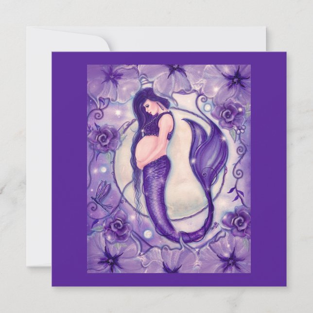 Purple pregnancy mermaid by Renee Thank You Card (Front)