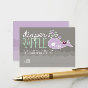 Purple Pregnant Mummy Whale Diaper Raffle Tickets Enclosure Card