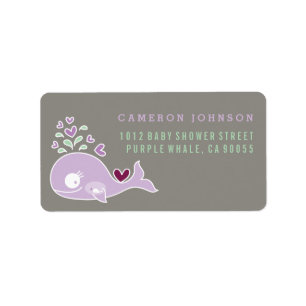 Purple Pregnant Whale Baby Shower Address Labels