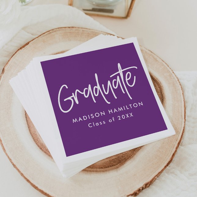 Purple | Preppy Script Graduation Napkin (Creator Uploaded)