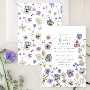 Purple Pressed Botanical Flowers Bridal Shower Invitation