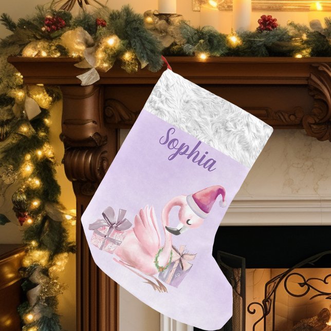 Purple Pretty Personalised Flamingo Holiday Small Christmas Stocking (Creator Uploaded)