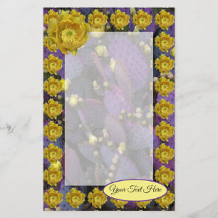 Purple Prickly Pear Cactus With Yellow Flowers Stationery
