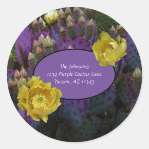 Purple Prickly Pear Opuntia Cactus Yellow Flowers Classic Round Sticker