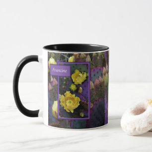 Purple Prickly Pear Opuntia Cactus Yellow Flowers Mug