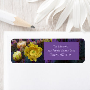 Purple Prickly Pear Opuntia Cactus Yellow Flowers Return Address Label