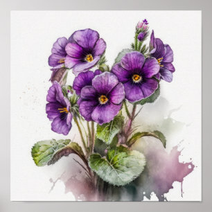 Purple Primrose Flowers Art Print Poster