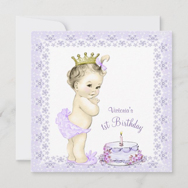 Purple Princess 1st First Birthday Invitations (Front)