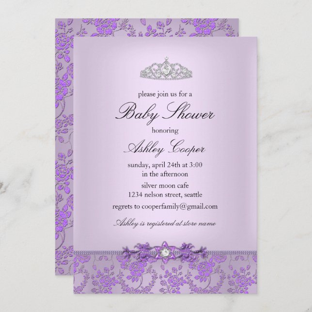 Purple Princess Baby Shower Invitation (Front/Back)