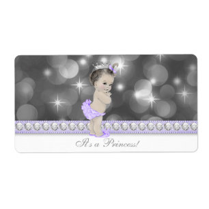Purple Princess Baby Shower Water Bottle Labels