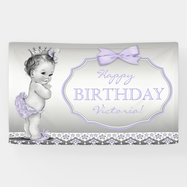 Purple Princess Birthday Party Banner (Horizontal)