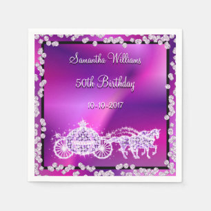 Purple Princess Coach & Horses 50th Birthday Napkin
