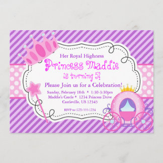 Purple Princess Crown and Carriage Birthday Party Invitation