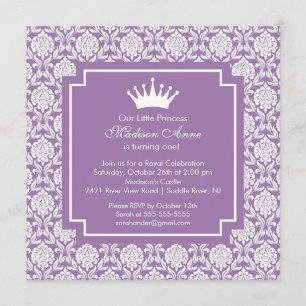 Purple Princess Crown Birthday Party Invitation