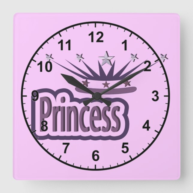 Purple Princess Crown Square Wall Clock (Front)